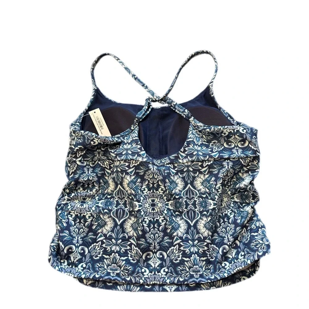 Adore Me Tankini Swim Top Womens Large Blue White Medallion NWT WIN-AW-13381-SPT